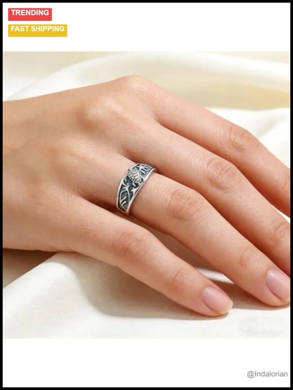 925 Sterling Silver Turquoise Ring Pave Turtle Boho Western Jewelry